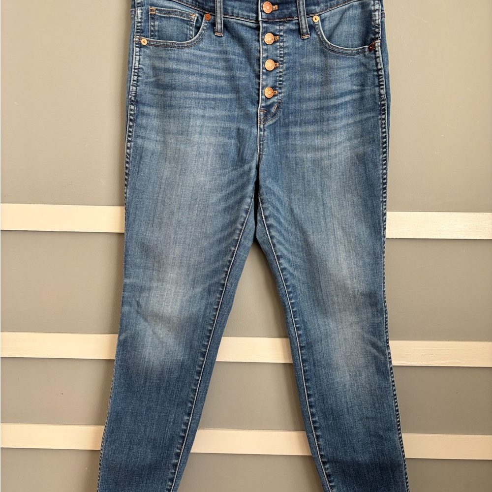 Madewell High-Rise Button-Fly Slim Jeans in Medium Blue Wash
